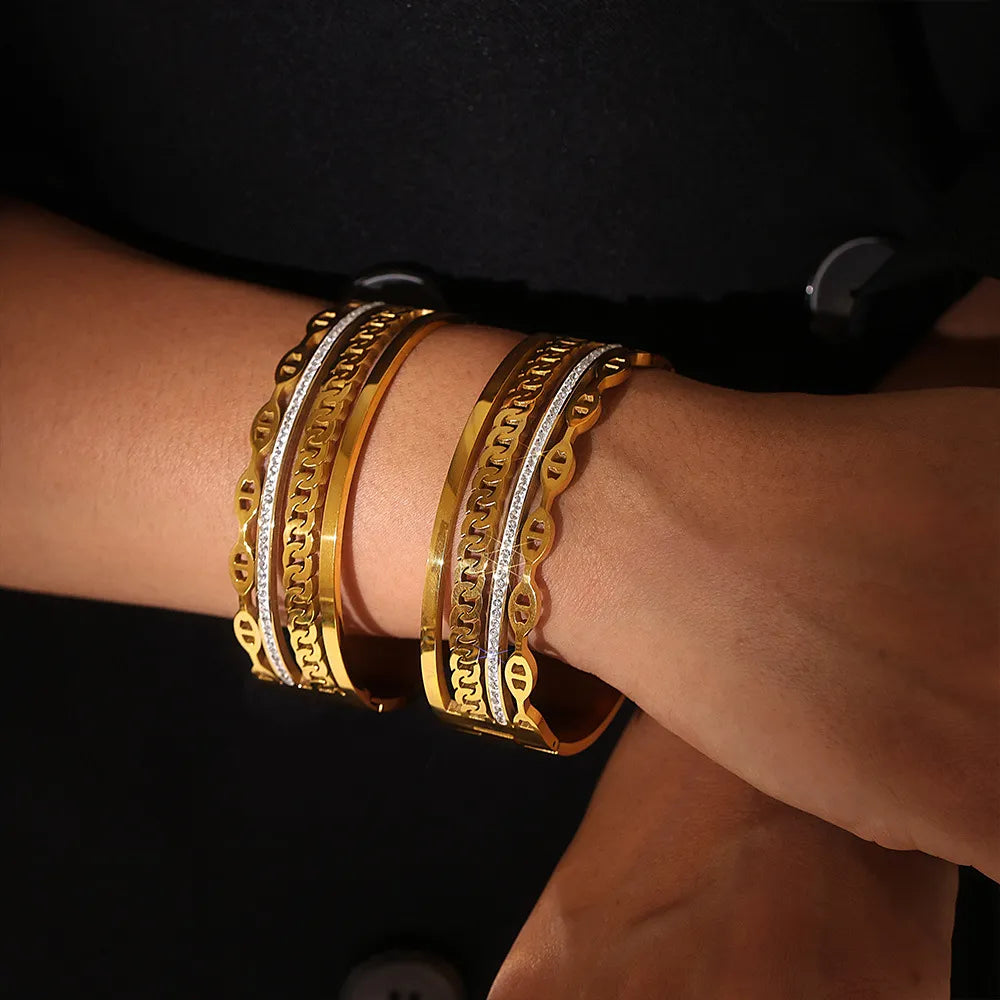 Stunning 18K Gold-Plated Czech Diamond Bracelet in Titanium Steel - Elegant Fashion Jewelry
