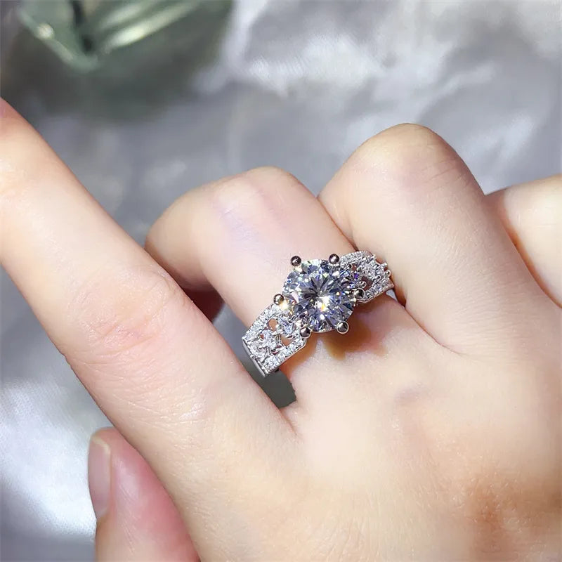 3 Carat Moissanite Ring in 925 Sterling Silver with Platinum-Plating and Accents