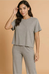 Zenana Soft Melange Short Sleeve Tee & Long Pants Set Gray