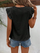 Elegant Eyelet Round Neck Cap Sleeve Top - 95% Polyester, No Stretch, Imported - Store 42