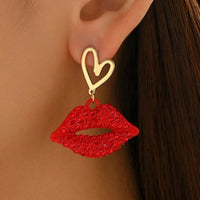 18K Gold-Plated Rhinestone Lips Heart Dangle Earrings - Store 42