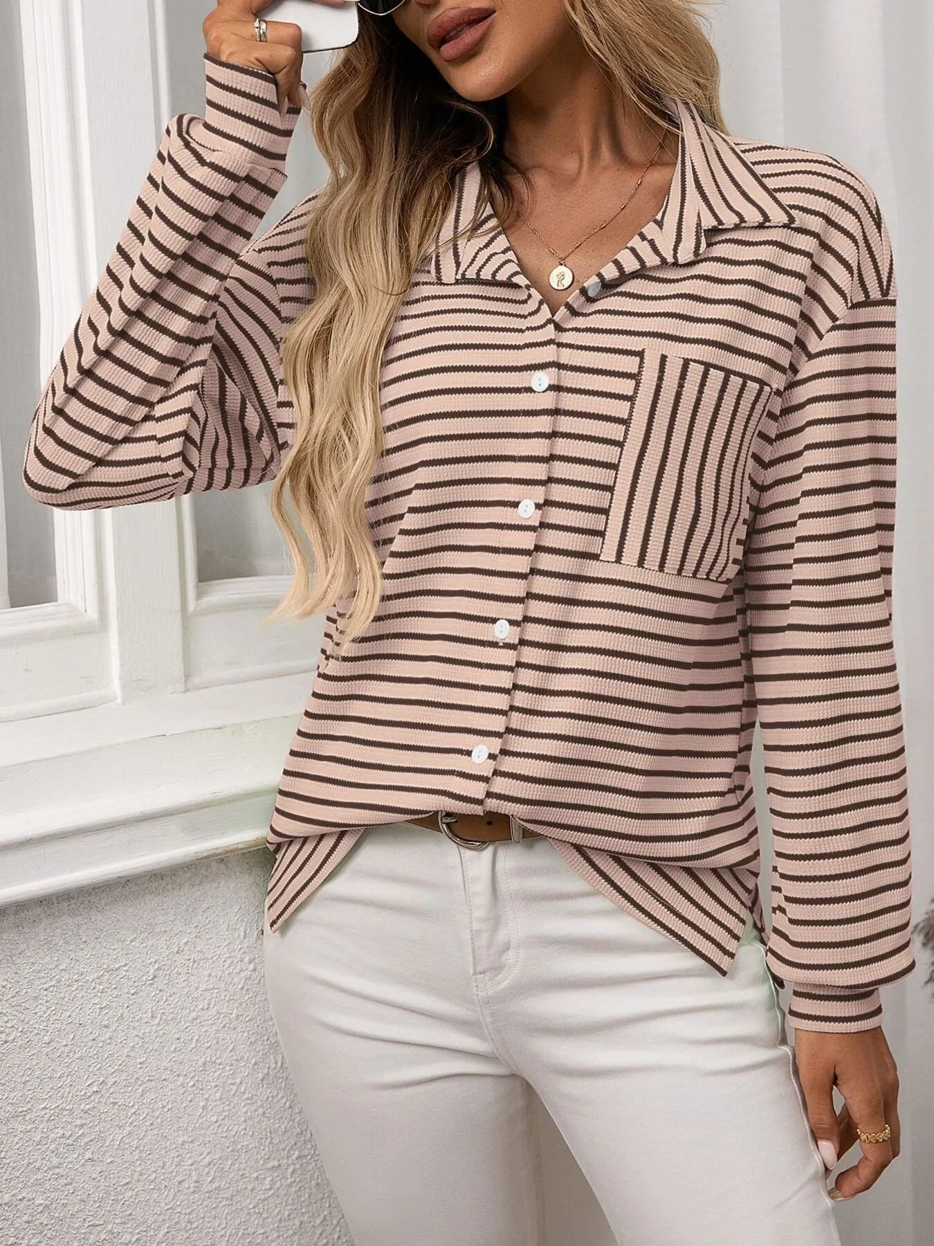Striped Button Up Long Sleeve Shirt