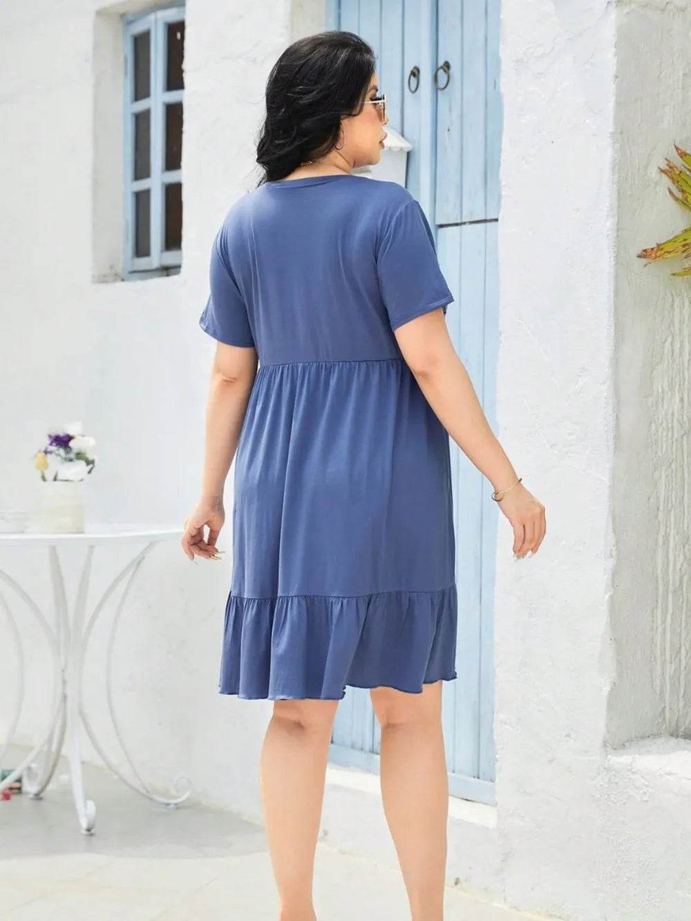 Trendy Plus Size Ruffled Short Sleeve Dress - Opaque, Stretchy Fabric, Comfortable Fit