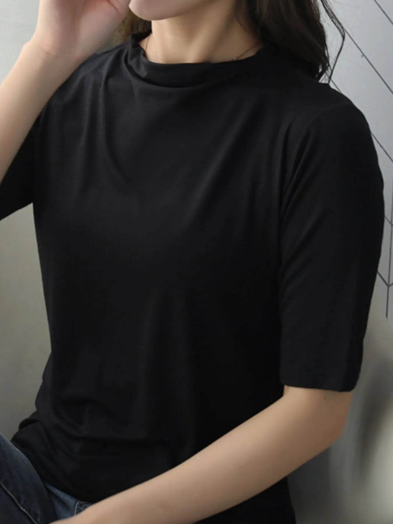 Men's Solid Color Short Sleeve T-Shirt - 100% Polyester, Slightly Stretchy, Imported - Store 42