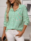 Striped Button Up Long Sleeve Shirt Green