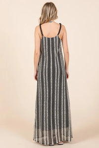 GeeGee Plus Size Striped Scoop Neck Beaded Strap Maxi Cami Dress