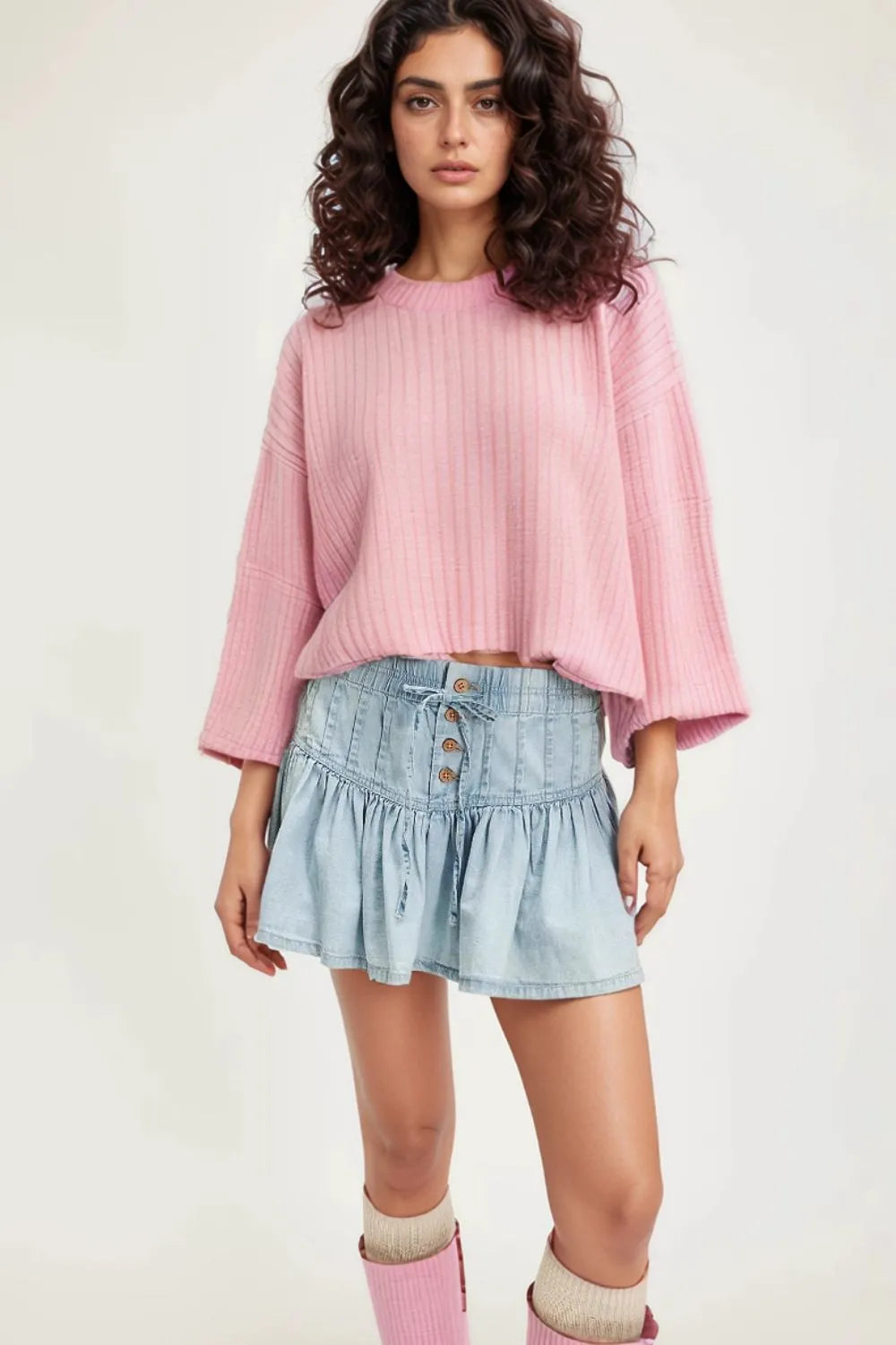 Stylish Buttoned Ruffled Mini Denim Skirt - Classic Cotton Blend for Trendy Looks