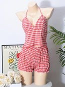 Plaid Halter Neck Cami and Shorts Set
