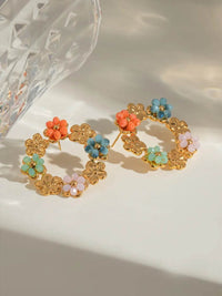 Elegant 18K Gold-Plated Stainless Steel Flower Earrings with Synthetic Crystals - Store 42