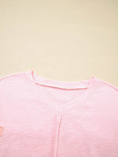 Floral Applique Oversized T-Shirt with Exposed Seams - 65% Polyester 35% Cotton - Store 42