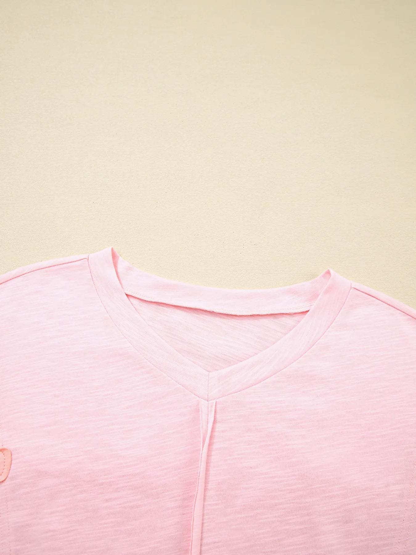 Floral Applique Oversized T-Shirt with Exposed Seams - 65% Polyester 35% Cotton - Store 42