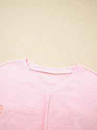 Floral Applique Oversized T-Shirt with Exposed Seams - 65% Polyester 35% Cotton - Store 42