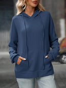 Slightly Stretchy Textured Drawstring Long Sleeve Hoodie with Pocket - Trendy Casual Wear - Store 42