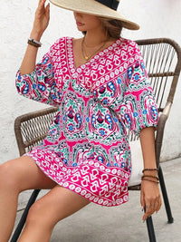 Printed Tie Back Half Sleeve Mini Dress