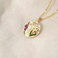 Titanium Steel Painted Oil Dripping Floral Oval Tarot Necklace