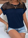 Lace Cutout Round Neck Short Sleeve T-Shirt for Women - 60% Polyester Casual Top - Store 42