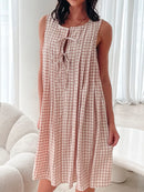 Tied Front Sleeveless Plaid Dress Dust Storm