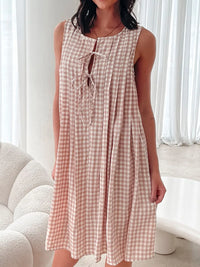 Tied Front Sleeveless Plaid Dress Dust Storm