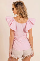 BiBi Wide Layered Ruffle Sleeve Scoop Neck Ribbed Top - Store 42