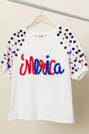 BiBi Metallic Letter Spangle Raglan Puff Sleeve Top - Store 42