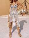 Openwork Scoop Neck Spaghetti Strap Cover-Up Dress White One Size