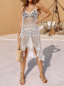 Openwork Scoop Neck Spaghetti Strap Cover-Up Dress White One Size