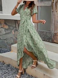 Printed Surplice Maxi Dress with Flutter Sleeves