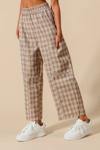 SO ME Check Plaid Wide Leg Pants with Big Patch Pockets