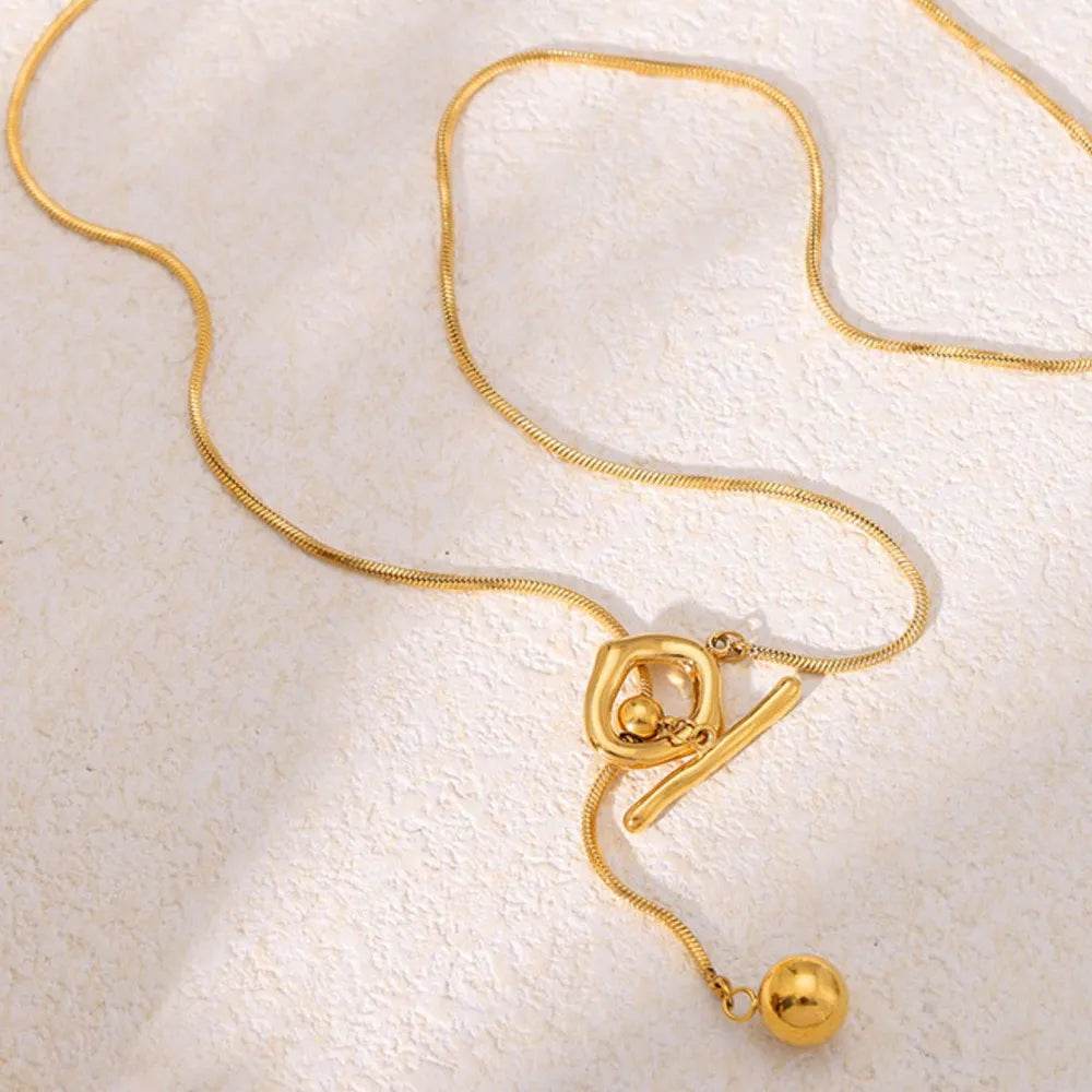 Elegant 18K Gold-Plated Stainless Steel Bead Necklace, 26.1-Inch Chain Length