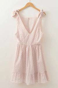 Embroidered Eyelets Ruffled Hem Sleeveless Mini Dress
