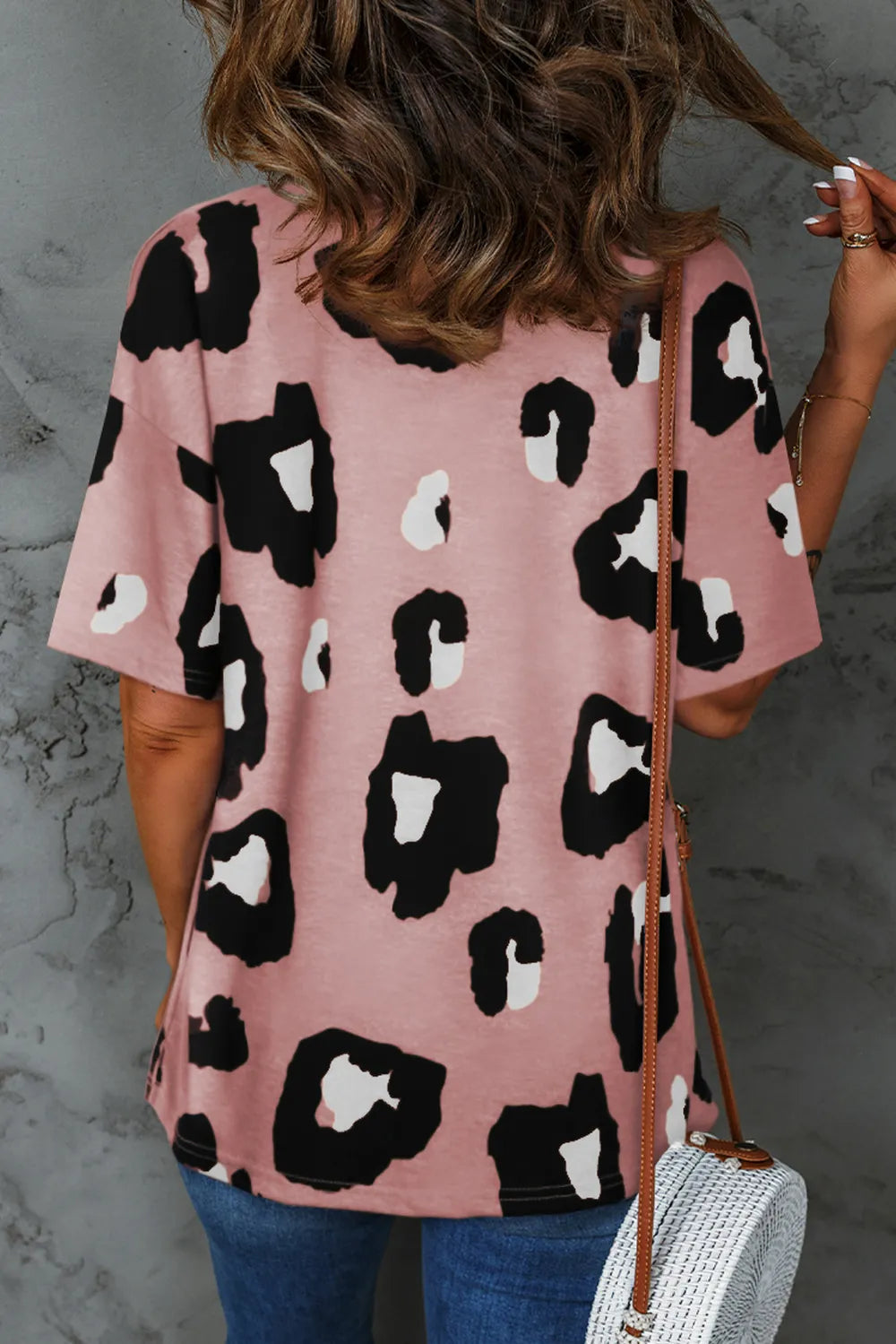 Trendy Leopard Print Round Neck Half Sleeve T-Shirt - Opaque, Slightly Stretchy Fabric