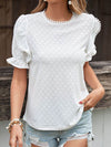 Perfee Pom Pom Detail Openwork Flounce Sleeve Blouse - Store 42
