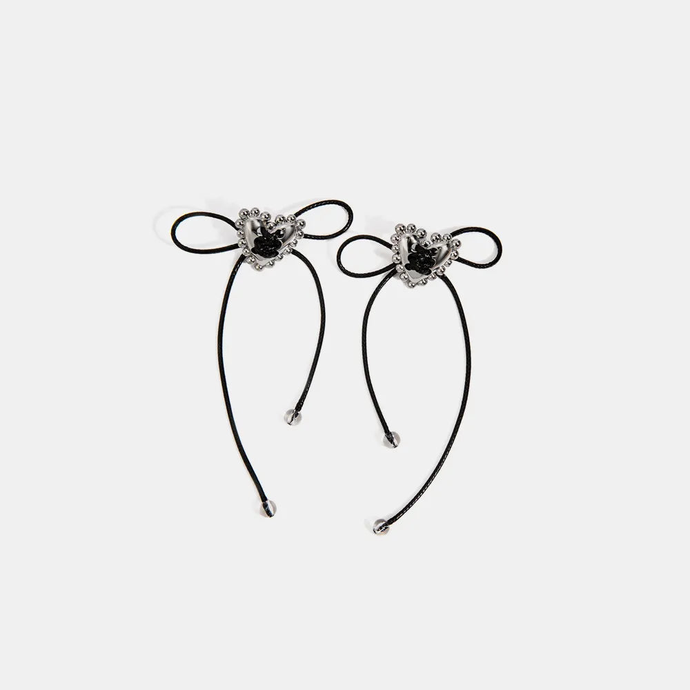 Trendy Stainless Steel Heart Earrings with Wax Rope Detail - Lightweight 3.7 In Length