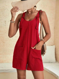 Full Size Knot Strap Romper with Pockets Plus Size - Store 42
