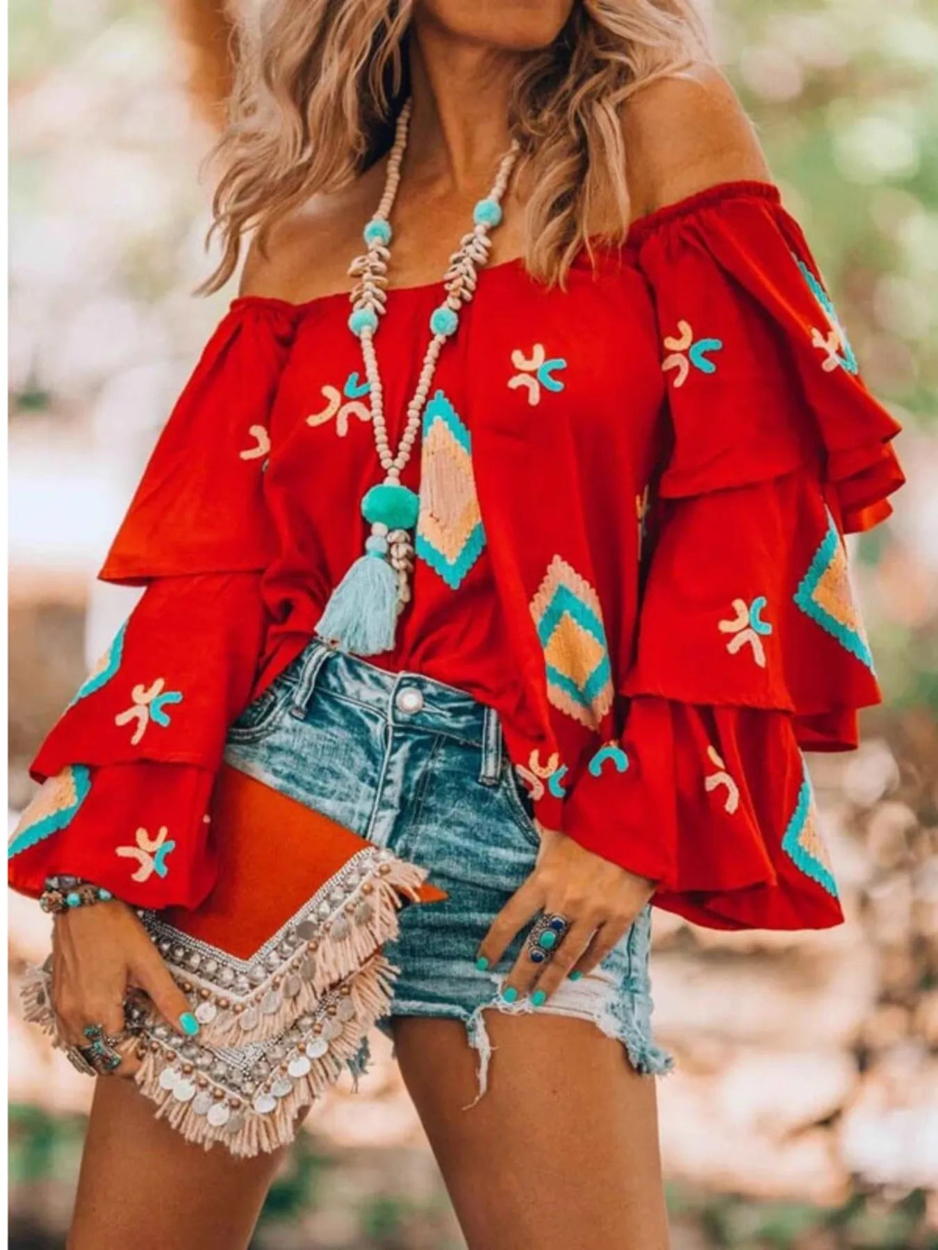 Full Size Off-Shoulder Layered Sleeve Blouse Plus Size