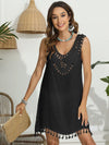 Tassel Scoop Neck Wide Strap Cover-Up Black One Size