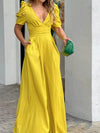Full Size Cutout V-Neck Puff Sleeve Jumpsuit Plus Size - Store 42