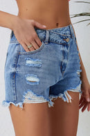 High Rise Crossover Waist Denim Shorts