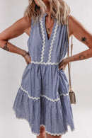 Stripe Sleeveless Notched Ric Rac Mini Dress