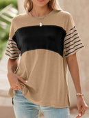 Stylish Color Block Striped Sleeve Casual T-Shirt for Everyday Comfort and Versatility - Store 42