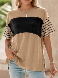 Stylish Color Block Striped Sleeve Casual T-Shirt for Everyday Comfort and Versatility - Store 42