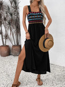 Perfee Embroidered Floral Side Slit Sleeveless Midi Dress