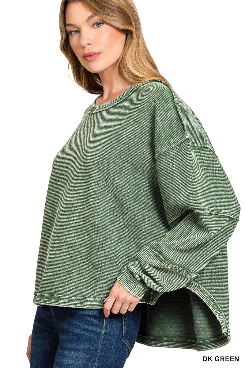 Zenana Acid Wash Oversized Exposed-Seam Sweatshirt - Vintage-Inspired Urban Style