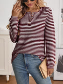Striped Button Detail Long Sleeve Top