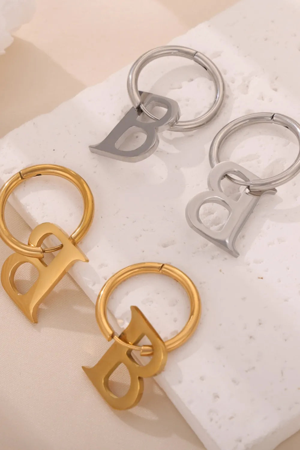 Stylish 18K Gold-Plated Titanium Steel Letter Hoop Earrings - Unique Design, One Size