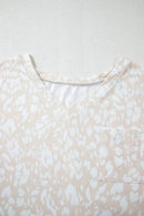 Leopard Print V-Neck T-Shirt with Side Slit - Loose Fit, Stretchy, Casual Style - Store 42