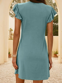 V-Neck Ruffled Cap Sleeve Mini Dress
