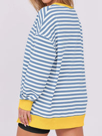 Notched Long Sleeve Oversized Sweatshirt