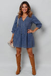 Tie Neck Long Sleeve Mini Denim Dress Dark