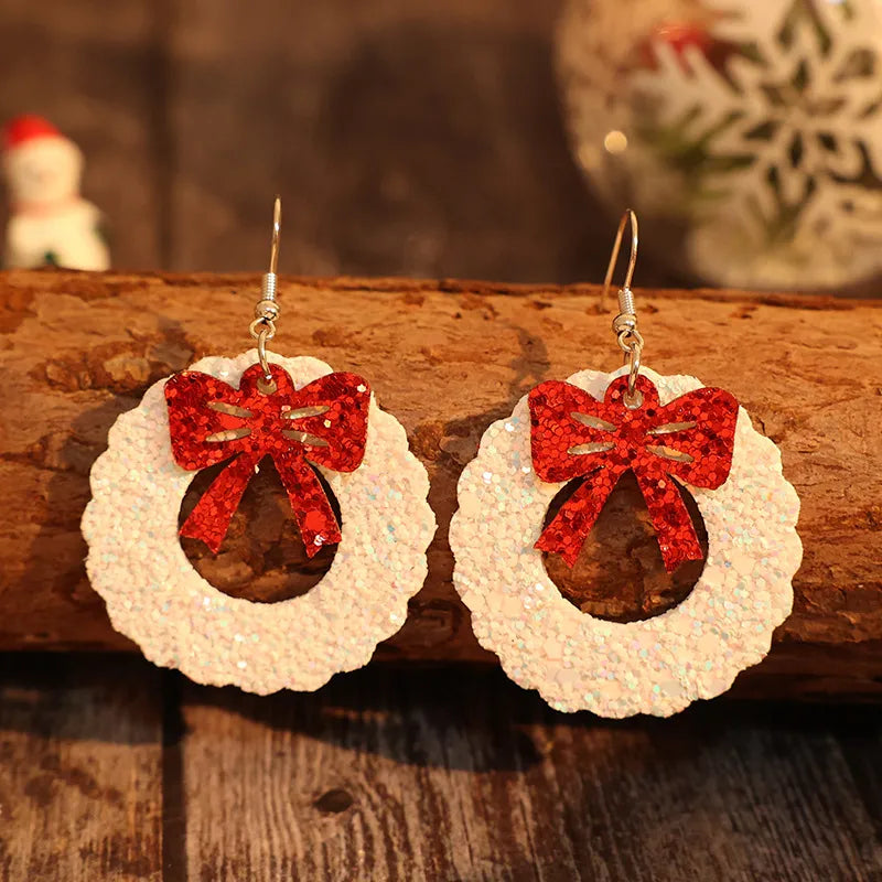 Stunning PU Leather Sequin Wreath Earrings - Lightweight Alloy Fashion Jewelry for Any Occasion